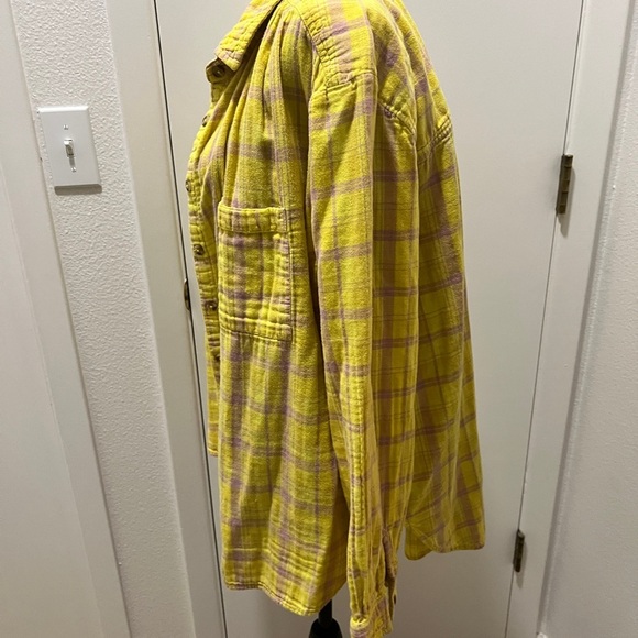 Seen Worn Kept Oversized Yellow Plaid Gauze Flannel Shirt L/XL - Picture 5 of 6